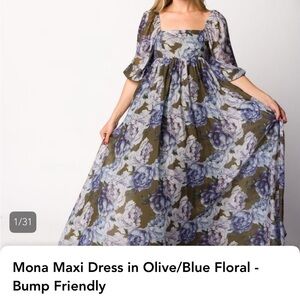 Floral Maxi Dress in Blue and Olive